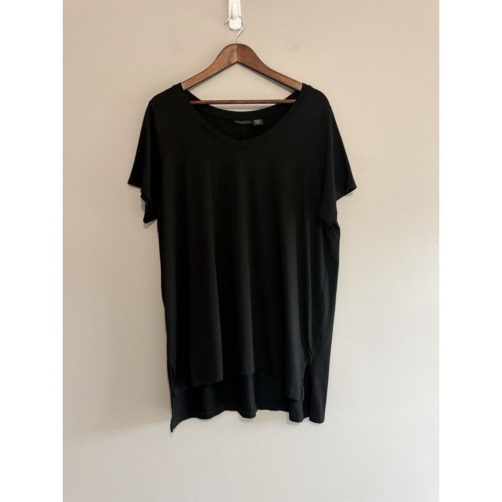 Tahari Black V Neck Knit Top Soft Comfort Classic Short Sleeve Tunic 2X Plus - Picture 2 of 11
